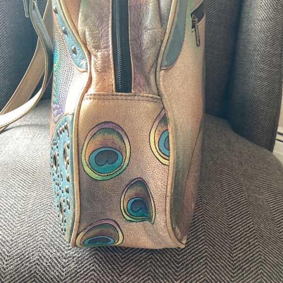 Anuschka purse, should bag, tote, large peacock original art - Picture 4 of 8